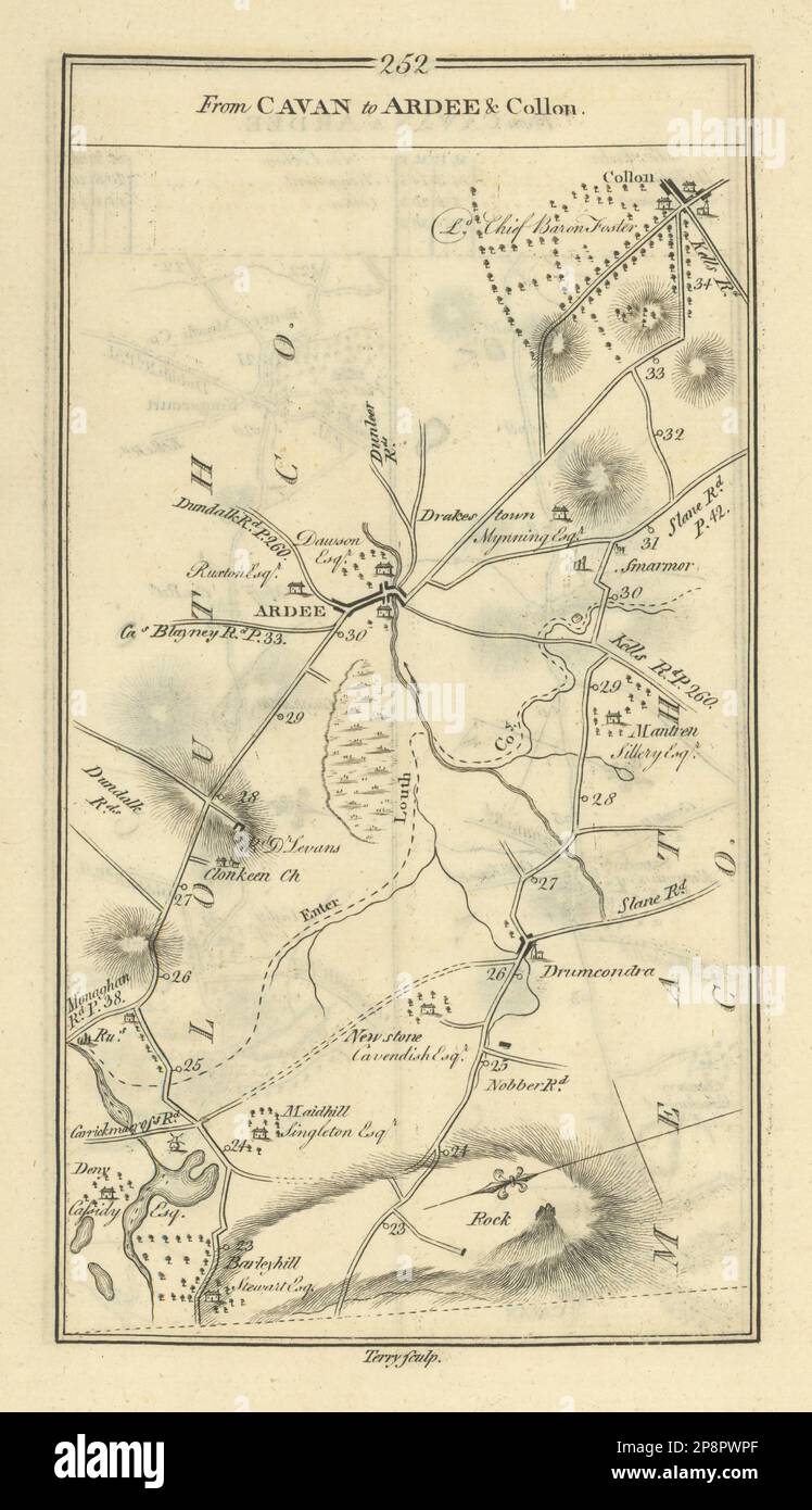 Nr. 252 von Cavan zu Ardee und Collon. Louth. TAYLOR/SKINNER 1778 alte antike Karte Stockfoto