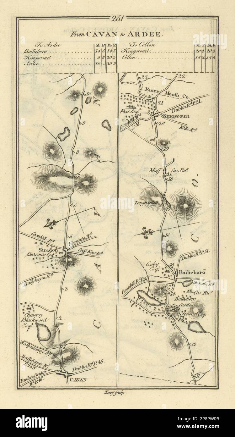 Nr. 251 Cavan an Ardee. Kingscourt Bailieborough Stradone. TAYLOR/SKINNER 1778 Karte Stockfoto
