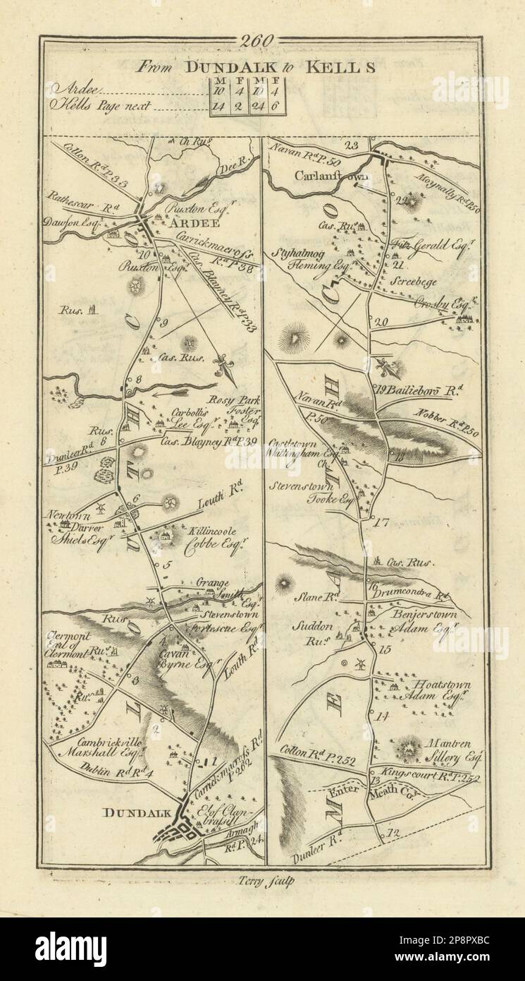 Nr. 260 Dundalk an Kells. Karte 1778 von Ardee Carlanstown Louth Meath TAYLOR/SKINNER Stockfoto