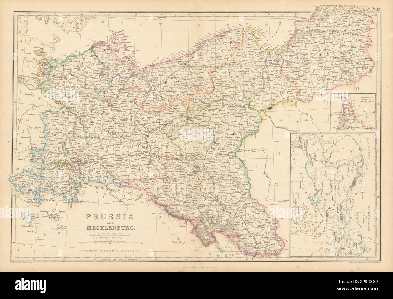 Preußen und Mecklenburg von Edward Weller. Deutschland und Polen 1859 Jahre alte Karte Stockfoto