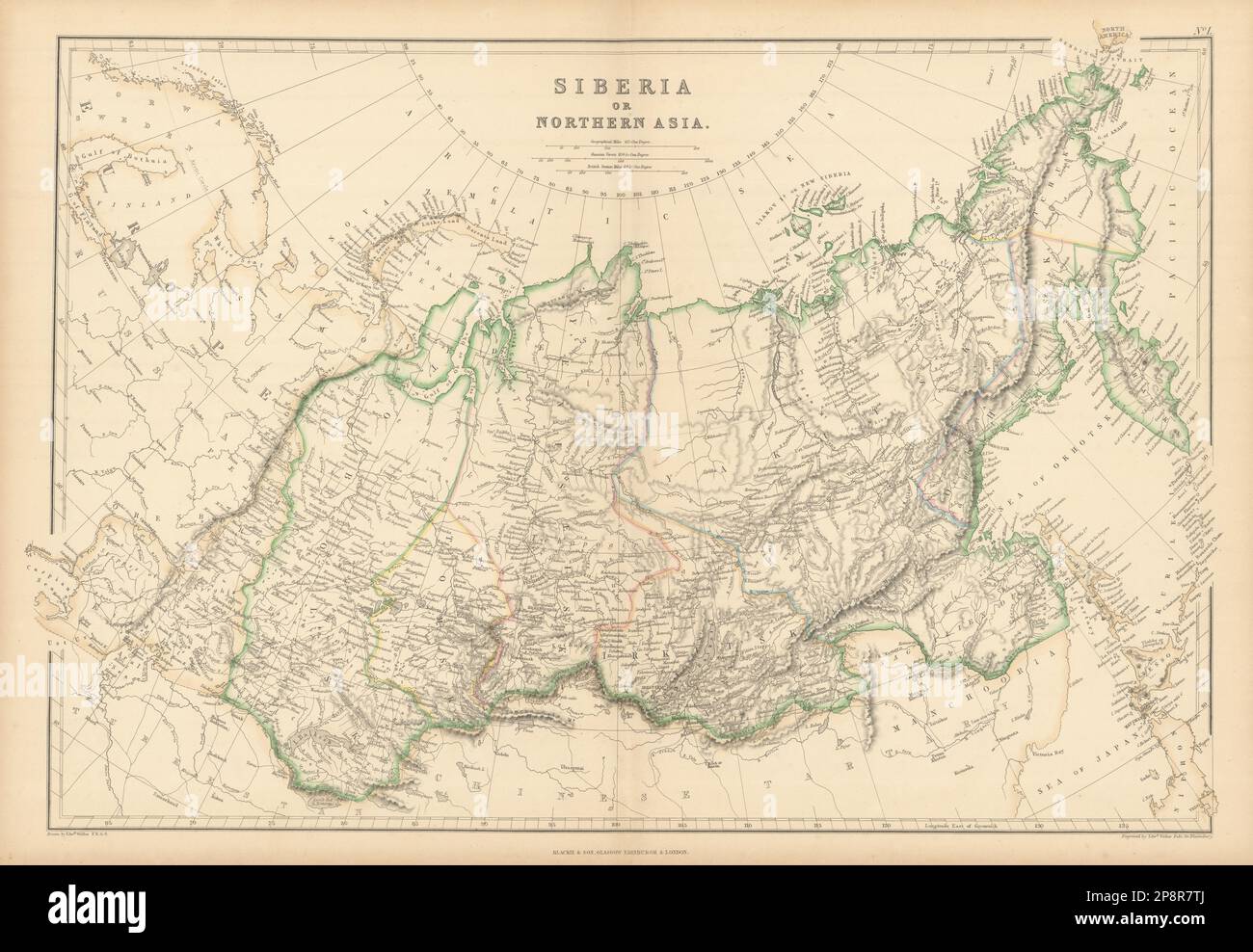 Sibirien oder Nordasien von Edward Weller. Russland in Asien 1859 alte Karte Stockfoto