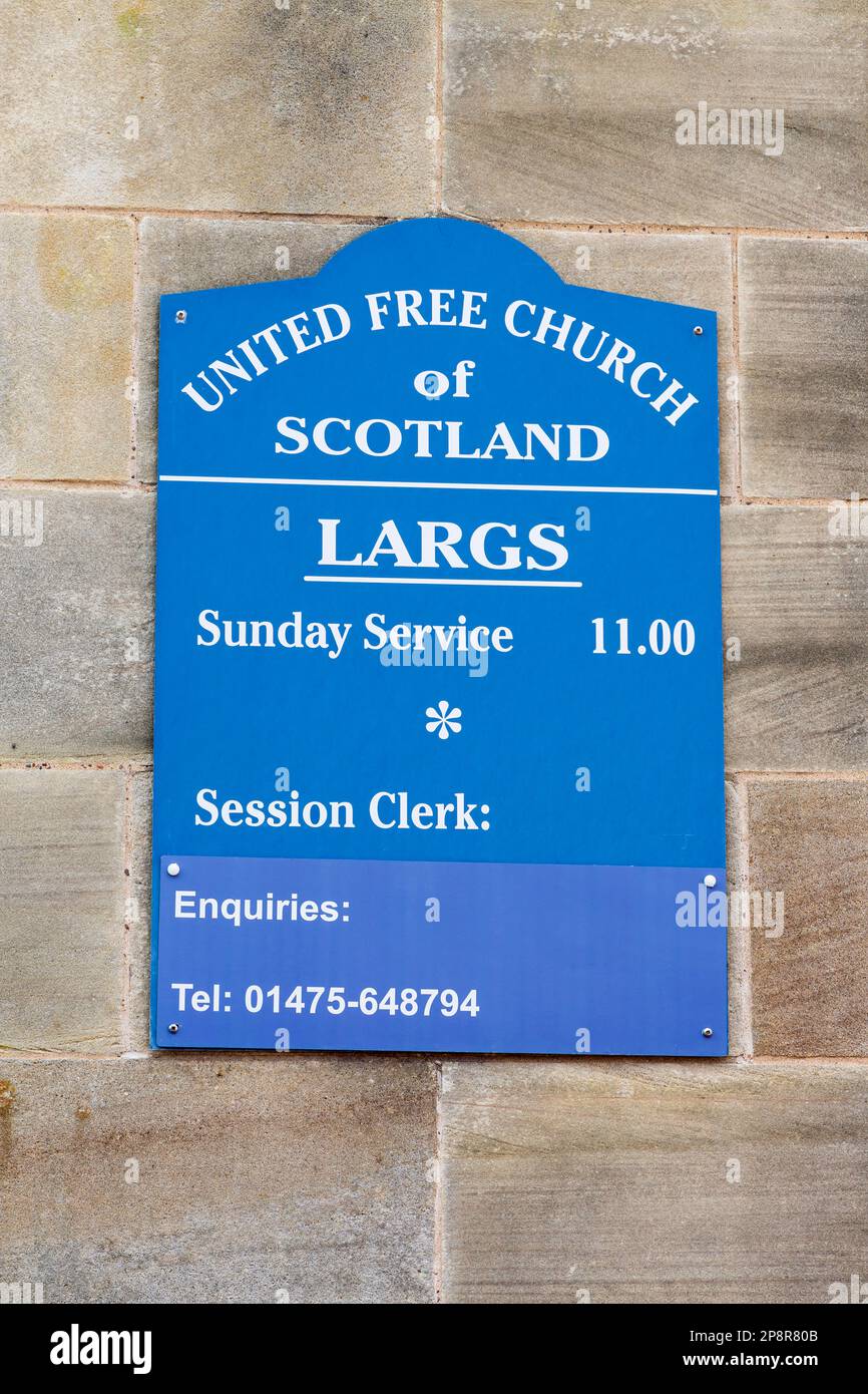 United Free Church of Scotland Notice Board, Largs North Ayrshire, Schottland, Großbritannien, Europa Stockfoto