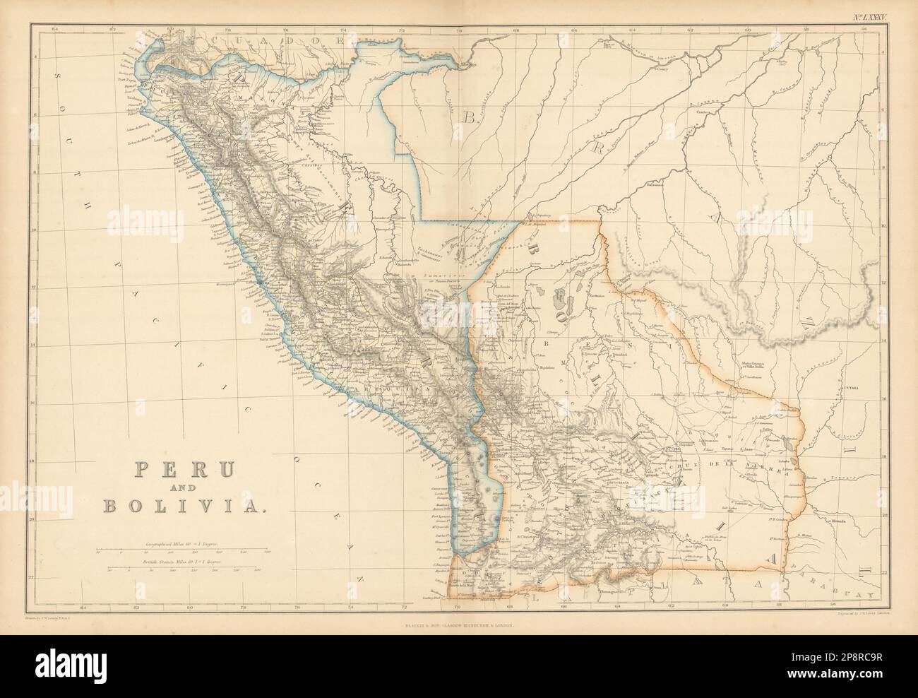 Peru und Bolivien (mit Litoral) von Joseph Wilson Lowry 1859 alte antike Karte Stockfoto