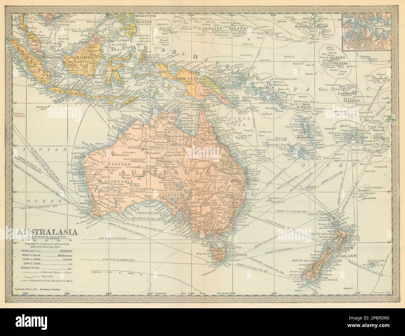 Australasien 1907 alte antike Karte im Vintage Plan Chart Stockfoto
