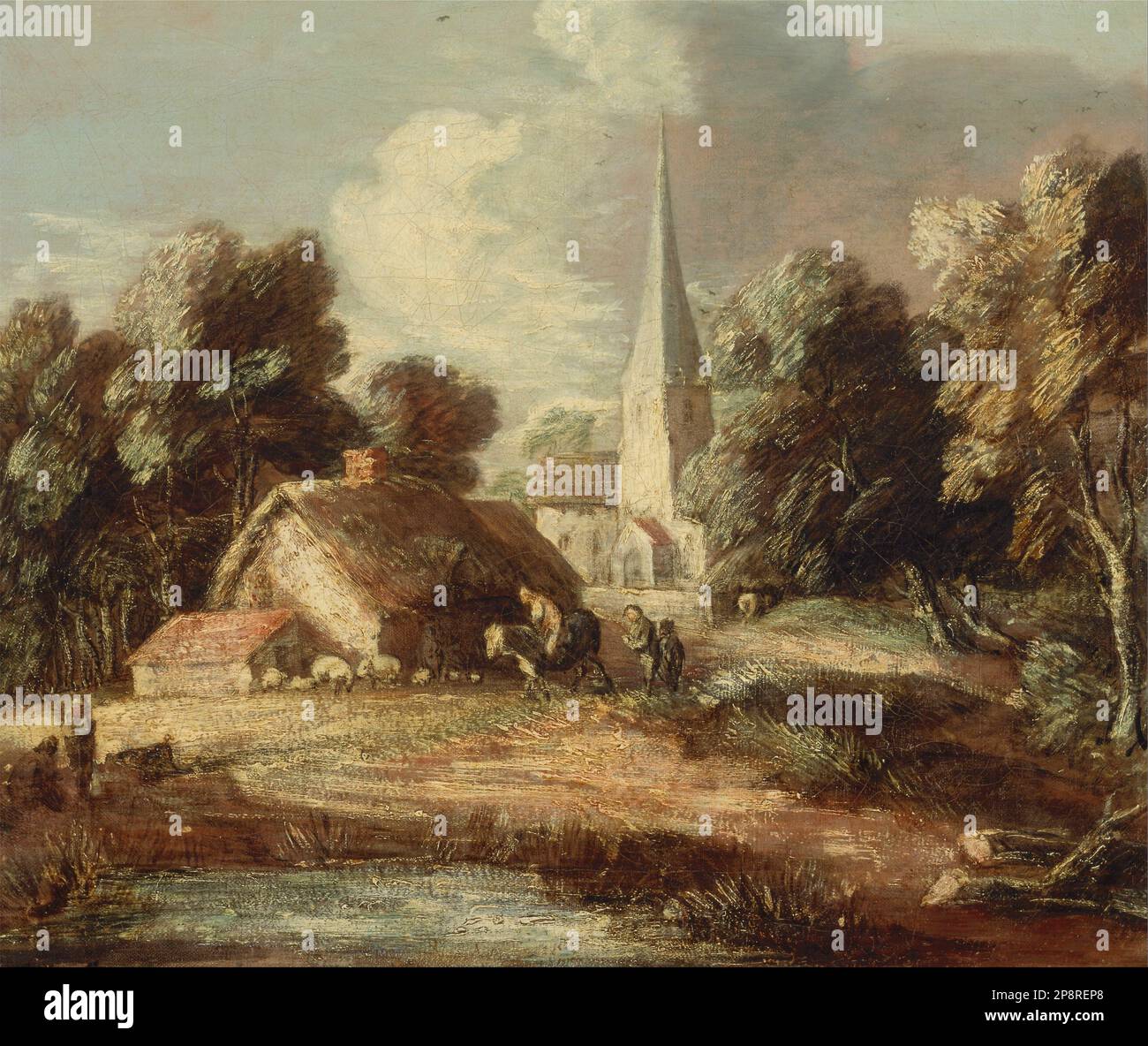 Landschaft mit Hütte und Kirche zwischen 1771 und 1772 von Thomas Gainsborough Stockfoto