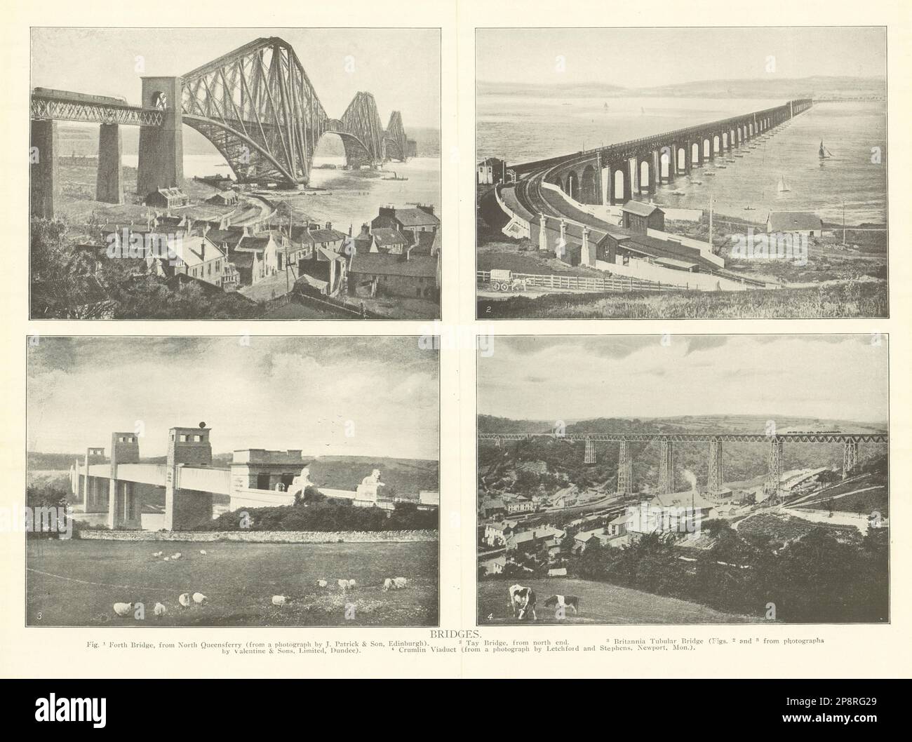 Vierte Brücke. Tay-Brücke. Britannia Tubular Bridge. Crumlin Viaduct 1907-Druck Stockfoto