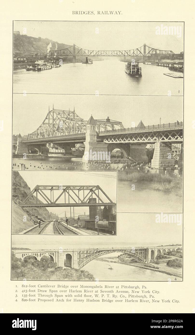 EISENBAHNBRÜCKEN von Cantilever Pittsburgh ziehen sich durch Henry Hudson NYC 1907 Stockfoto