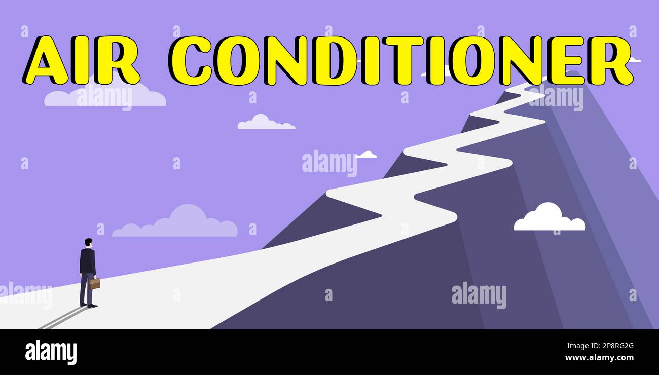 Konzeptanzeige Klimaanlage. Wort für Geräte zum Waschen von Luft und zur Regelung von Luftfeuchtigkeit und Temperatur Stockfoto