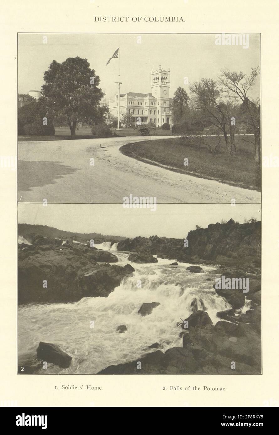 BEZIRK COLUMBIA. 1. Soldaten· Heim. 2. Stürze des Potomac 1907-Abdrucks Stockfoto