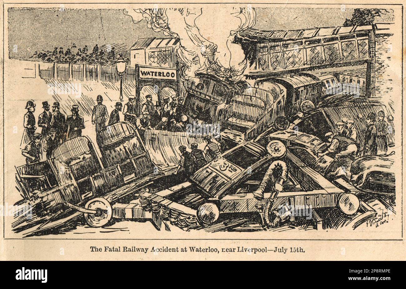 Tödlicher Unfall in Waterloo bei Liverpool auf der Lancashire und Yorkshire Railway am 15. Juli 1903 Stockfoto