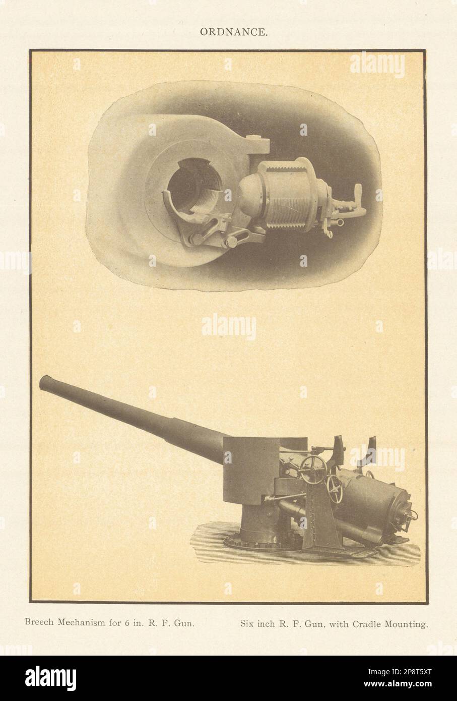 GESCHÜTZE. Steißmechanismus für 6-Zoll-Pistole, mit Halterung 1907 Stockfoto