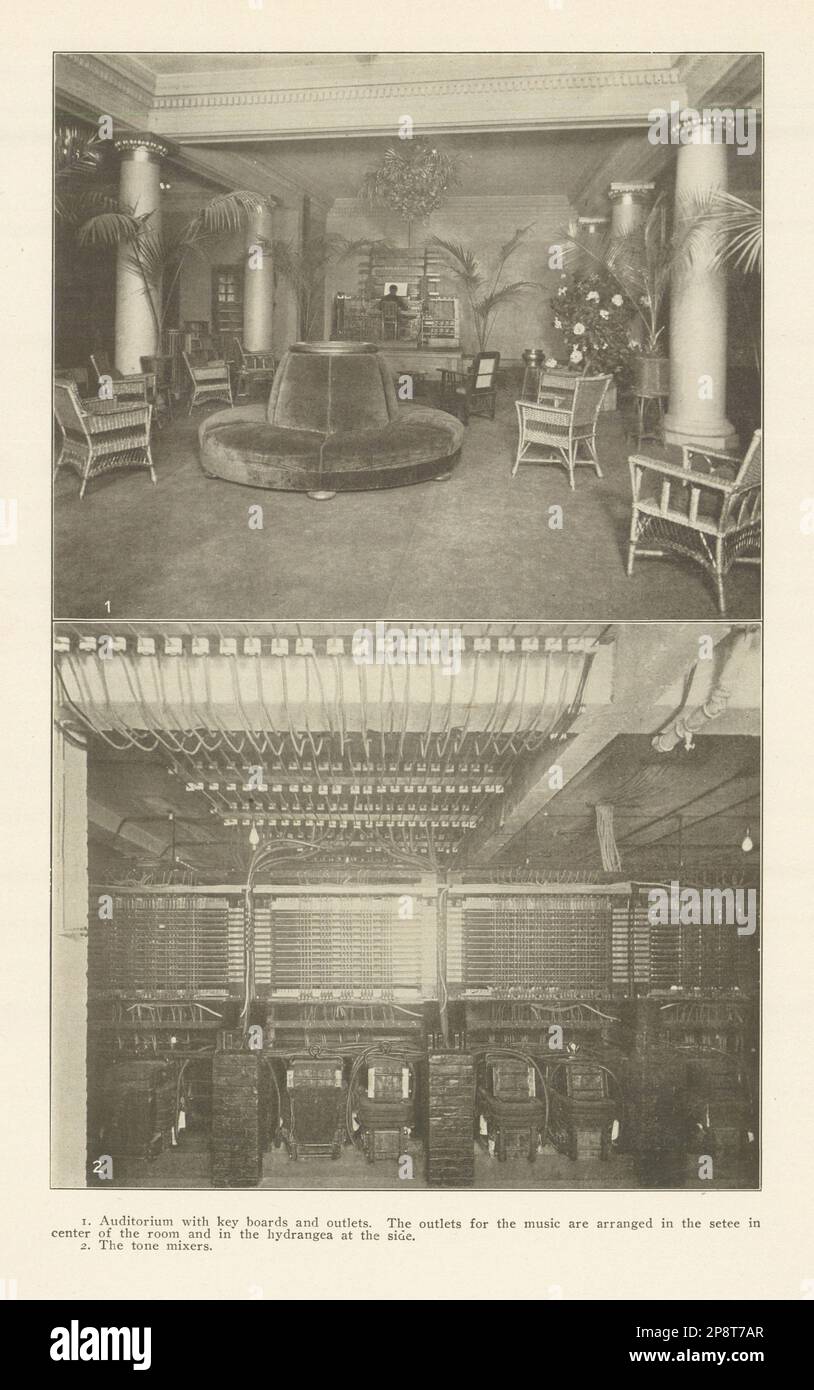 Auditorium Tastaturen & Musik-Steckdosen. Tonmixer 1907 Jahre altes Antiquitätenmuster Stockfoto