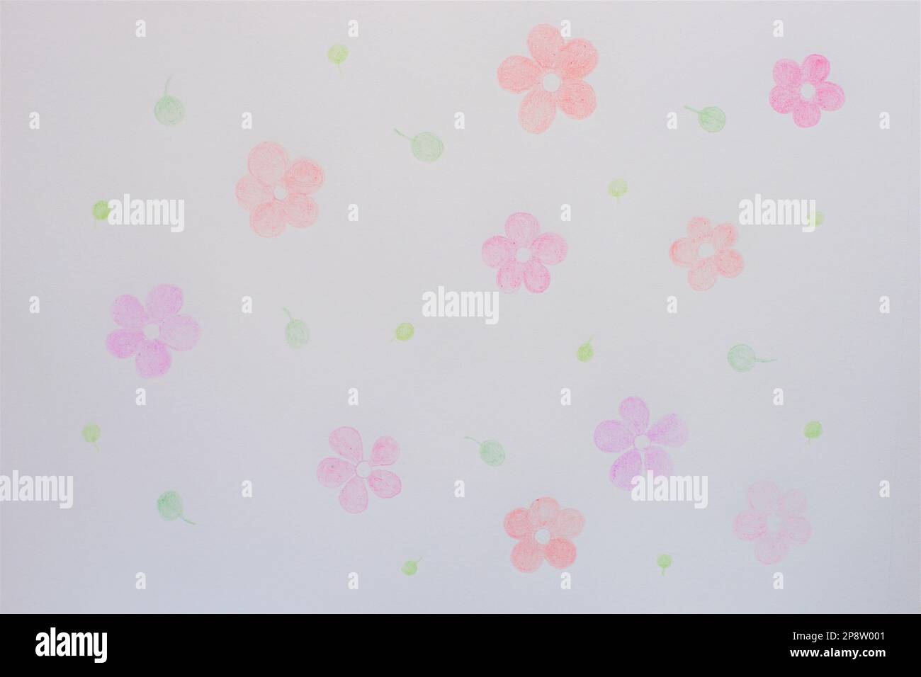 Blumenmuster mit schönen Blumen und Blättern. Nahtloser Druck in Aquarellfarben auf weißer Leinwand. Stockfoto