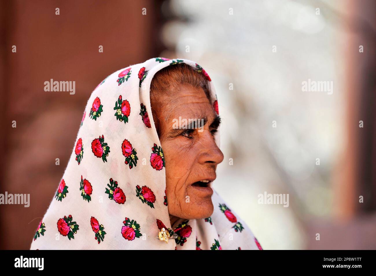 Porträt der alten Frau in Abyaneh, Iran Stockfoto