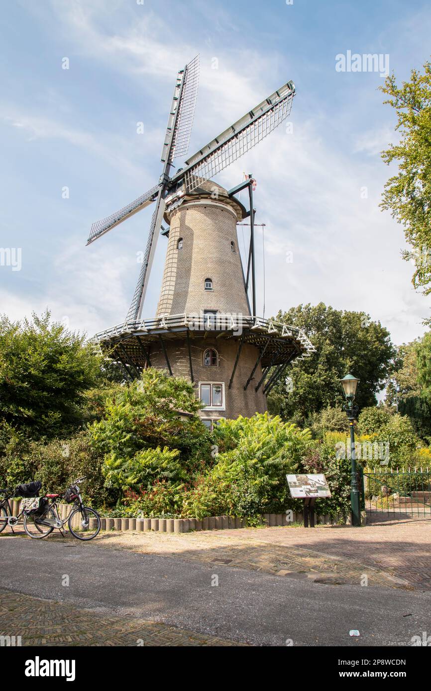 Rundsteinmühle und Maismühle - Molen van Piet, im Zentrum der niederländischen Stadt Alkmaar. Stockfoto