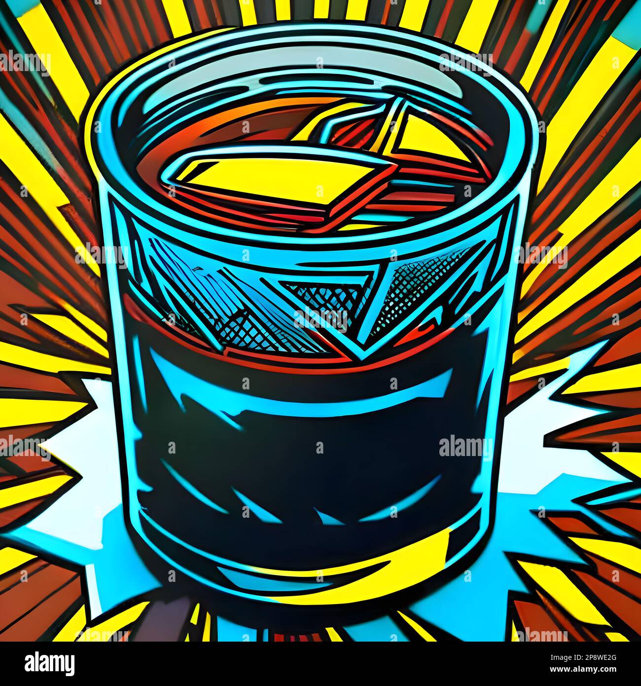 Rum - Cola-Cocktail mit Eis in einem Kristallglas. Stillleben, Pop-Art-Stil. Grenerative KI Stockfoto