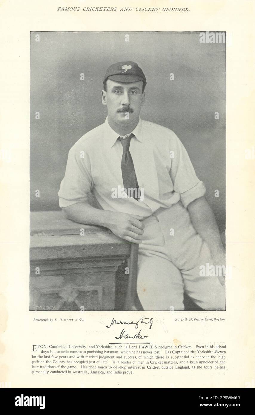 Martin Bladen, Lord Hawke. Schlagmann. Yorkshire Cricketer 1895 alter antiker Druck Stockfoto