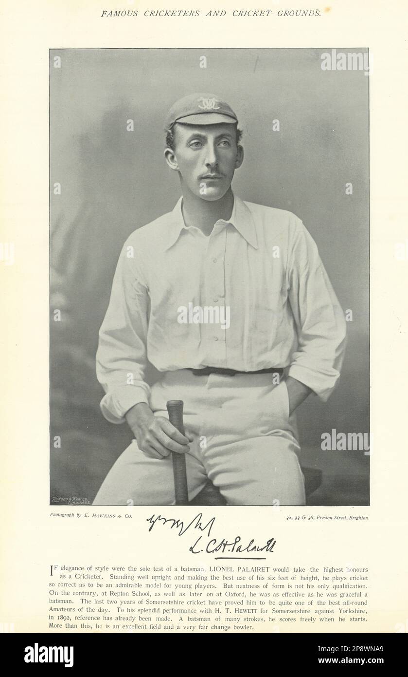 Lionel Charles Hamilton Palairet. Rechtshänder Schlagmann. Somerset Cricketer 1895 Stockfoto