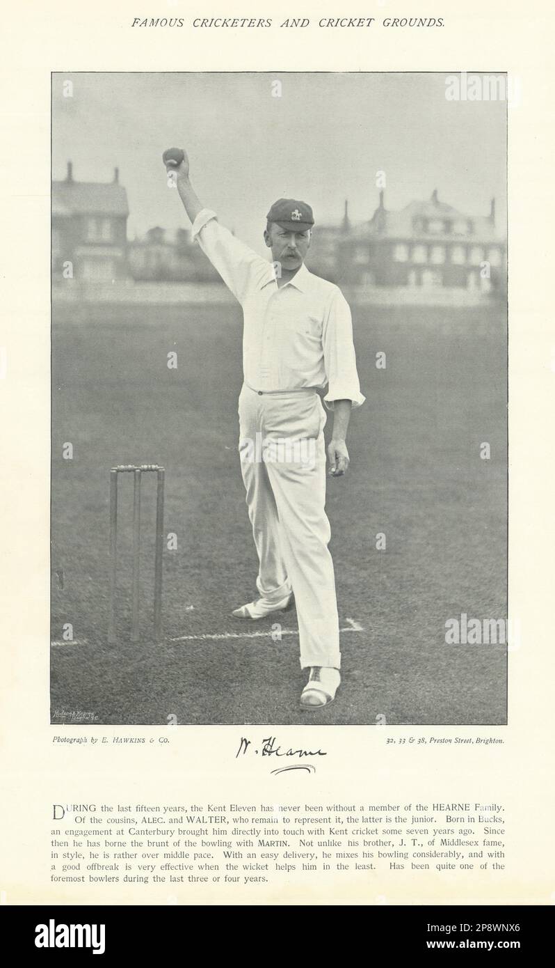 Walter Hearne. Mittelschneller rechter Arm-Bowler. Kent Cricketer 1895 Jahre alt Stockfoto