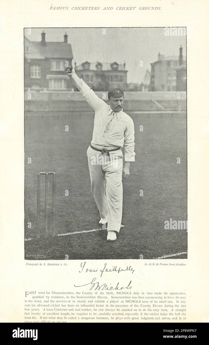 George Nichols. Rechter Arm, schneller, mittlerer Bowler. Somerset Cricketer 1895-Druck Stockfoto