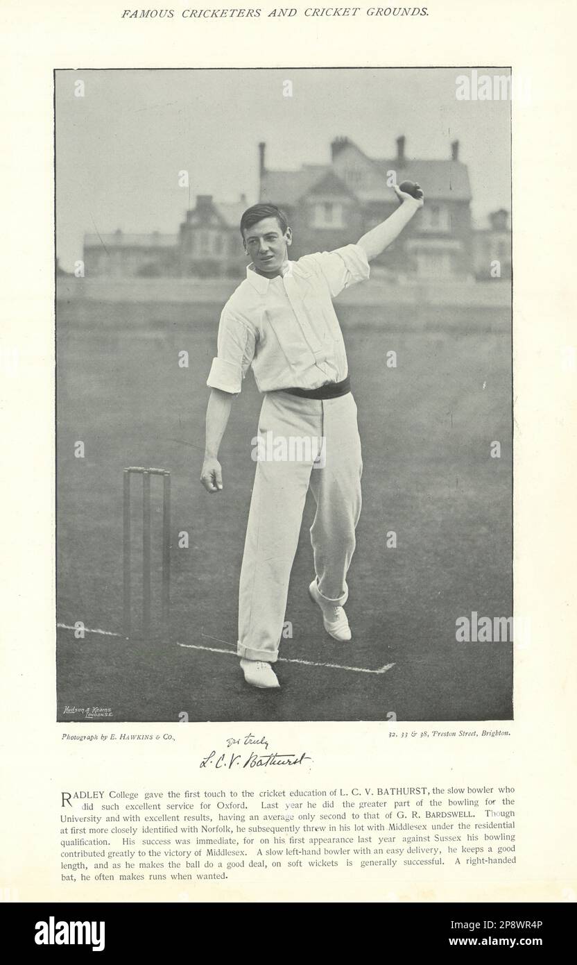Lawrence Charles Villebois Bathurst. Linker Bowler. Middlesex Cricketer 1895 Stockfoto