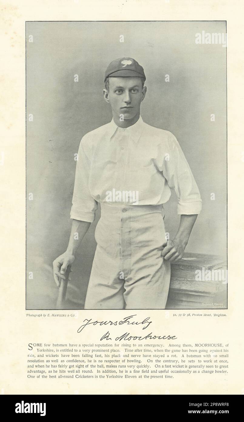 Robert Moorhouse. Allrounder. Yorkshire Cricketer 1895 alter antiker Druck Stockfoto