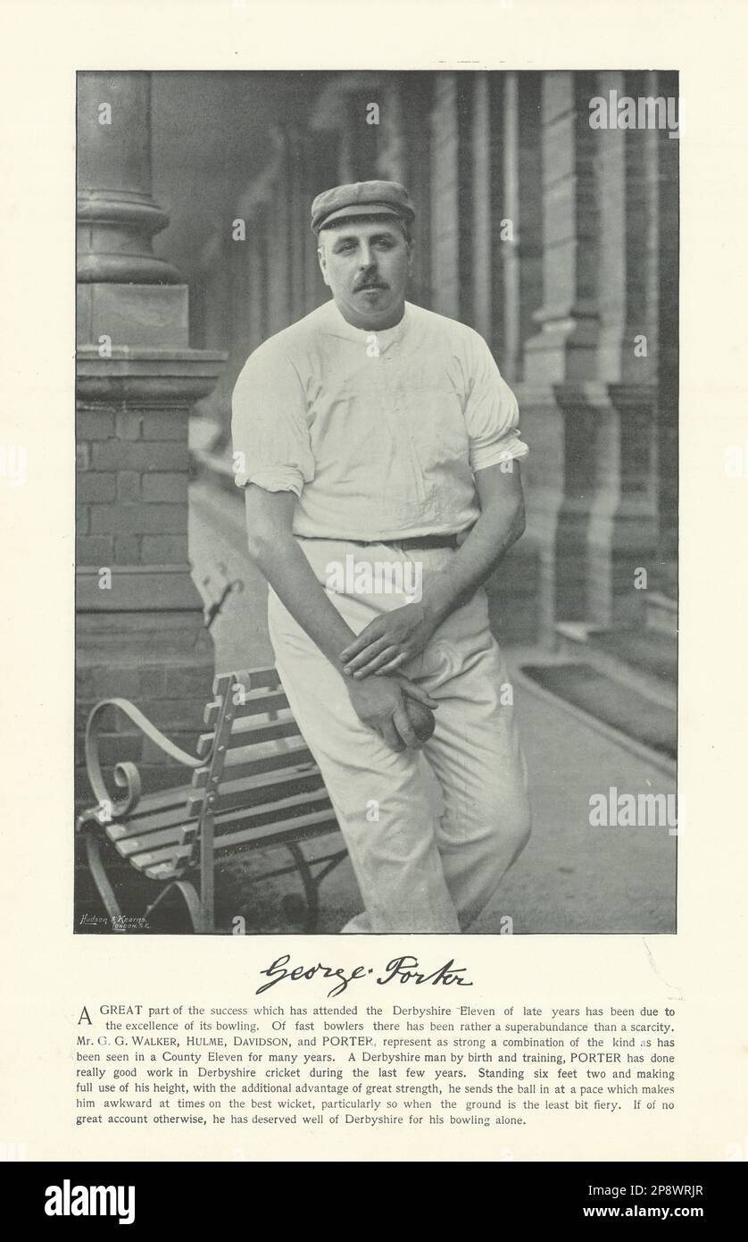 George Porter. Rechter Arm, schneller, mittlerer Bowler. Derbyshire Cricketer 1895 Print Stockfoto