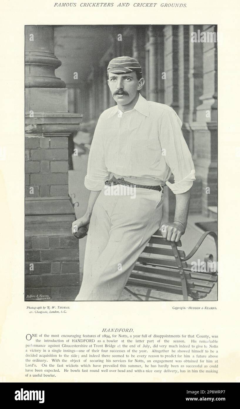 Alick Handford. Rechter Arm, mittelschnell, Bowler. Nottinghamshire Cricketer 1895 Stockfoto