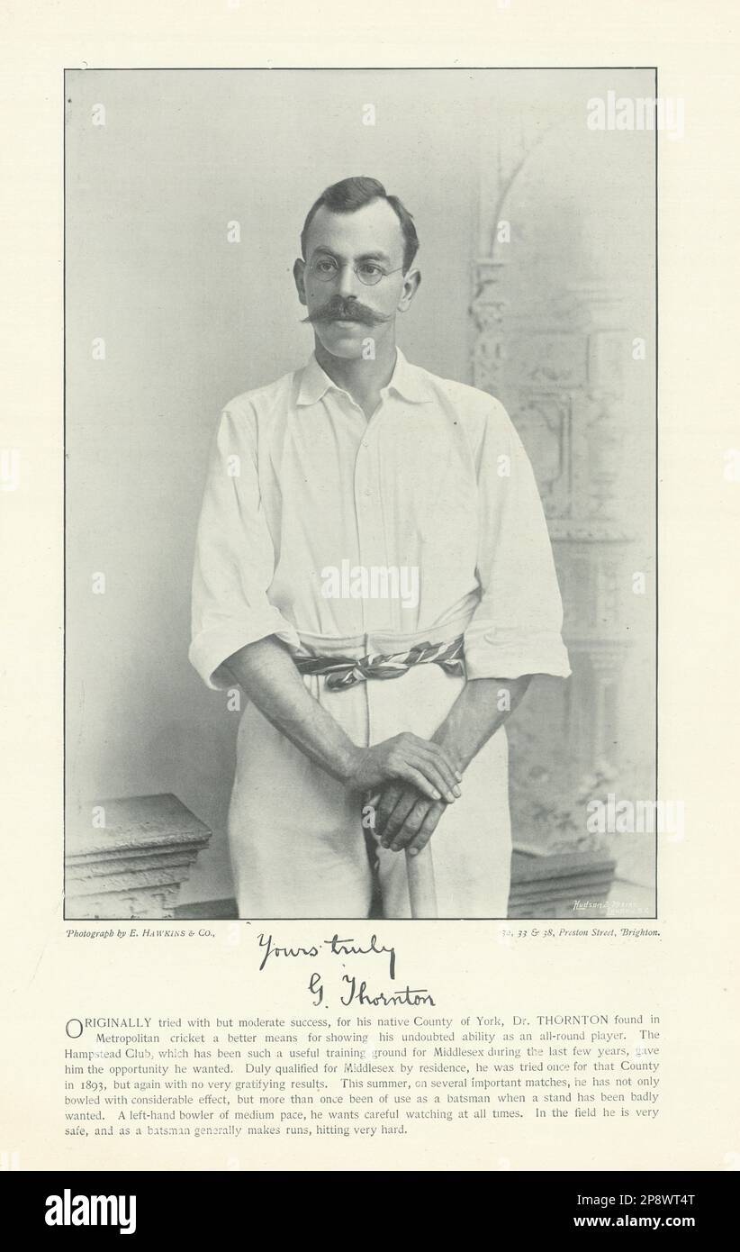 Dr. George Thornton. Linkshänder-Allrounder. Middlesex Cricketer 1895-Druck Stockfoto