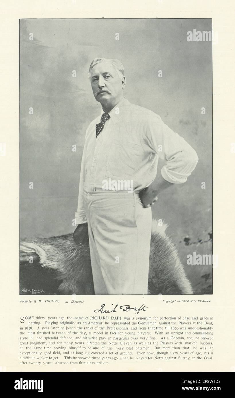Richard Daft. Schlagmann. Nottinghamshire Cricketer 1895 alter antiker Druck Stockfoto