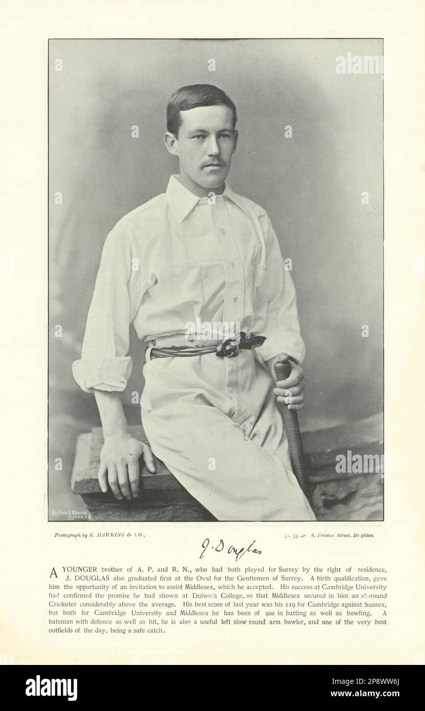 Johnny Douglas. Allrounder. Middlesex Cricketer 1895 Jahre alt, antik bedruckt Stockfoto