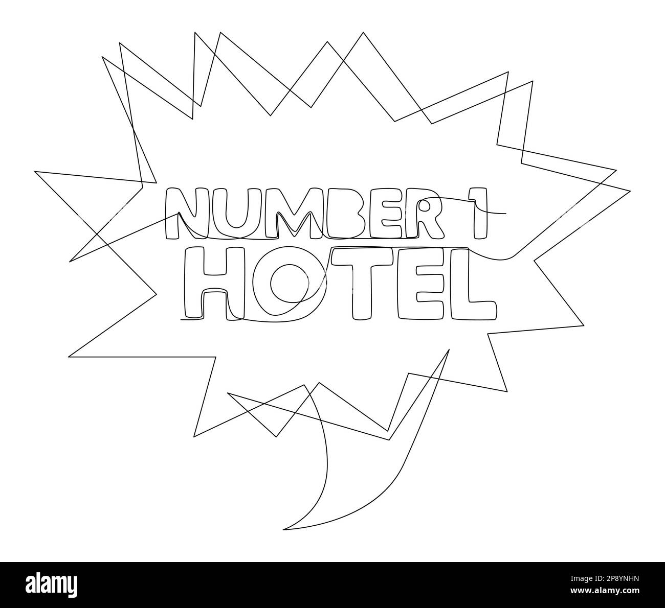 Eine durchgehende Zeile Sprechblase mit Text Nr. 1 des Hotels. Vektorkonzept zur Darstellung dünner Linien. Kontur Zeichnen kreativer Ideen. Stock Vektor