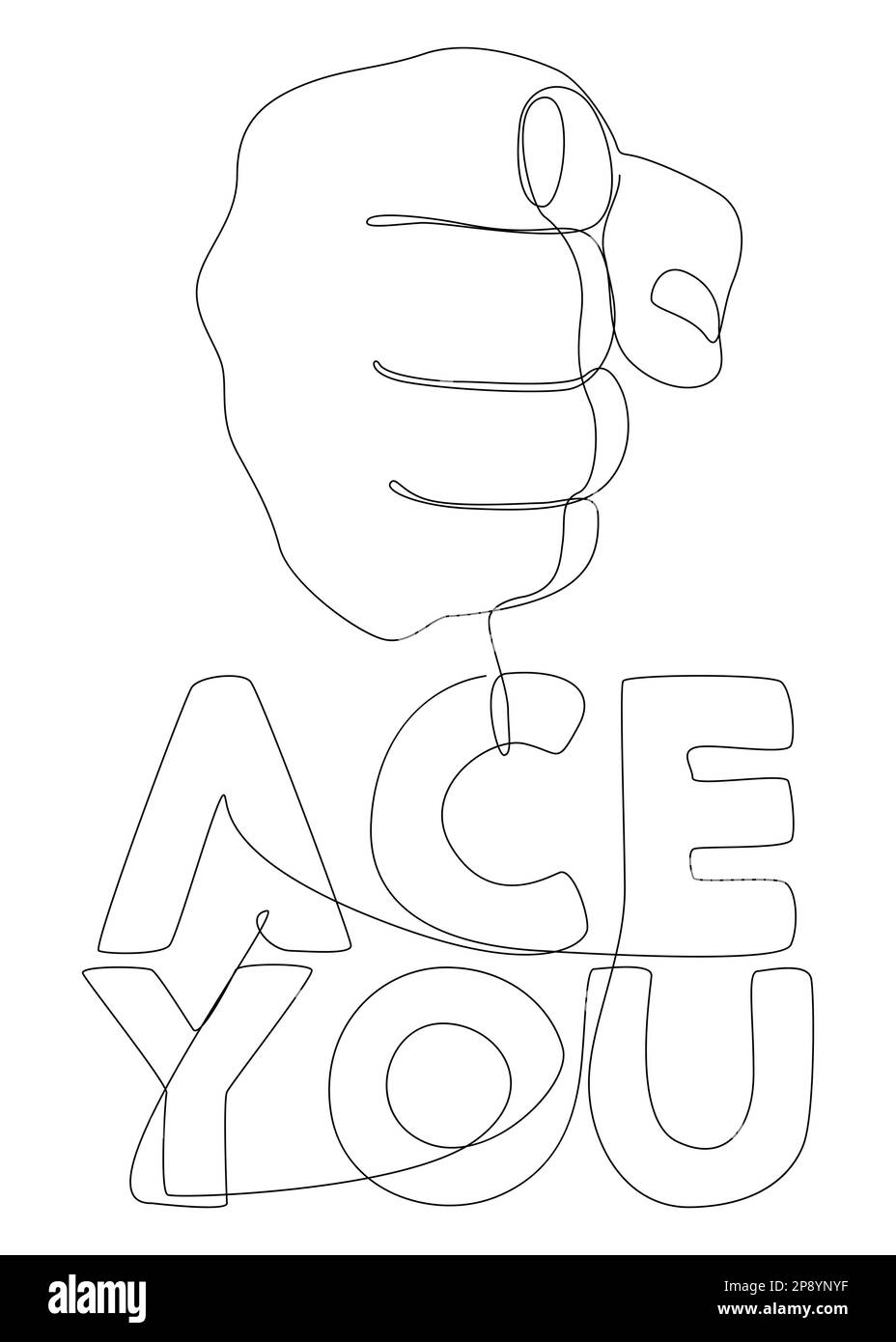 Eine ununterbrochene Hand mit Ace You Word. Vektorkonzept zur Darstellung dünner Linien. Kontur Zeichnen kreativer Ideen. Stock Vektor