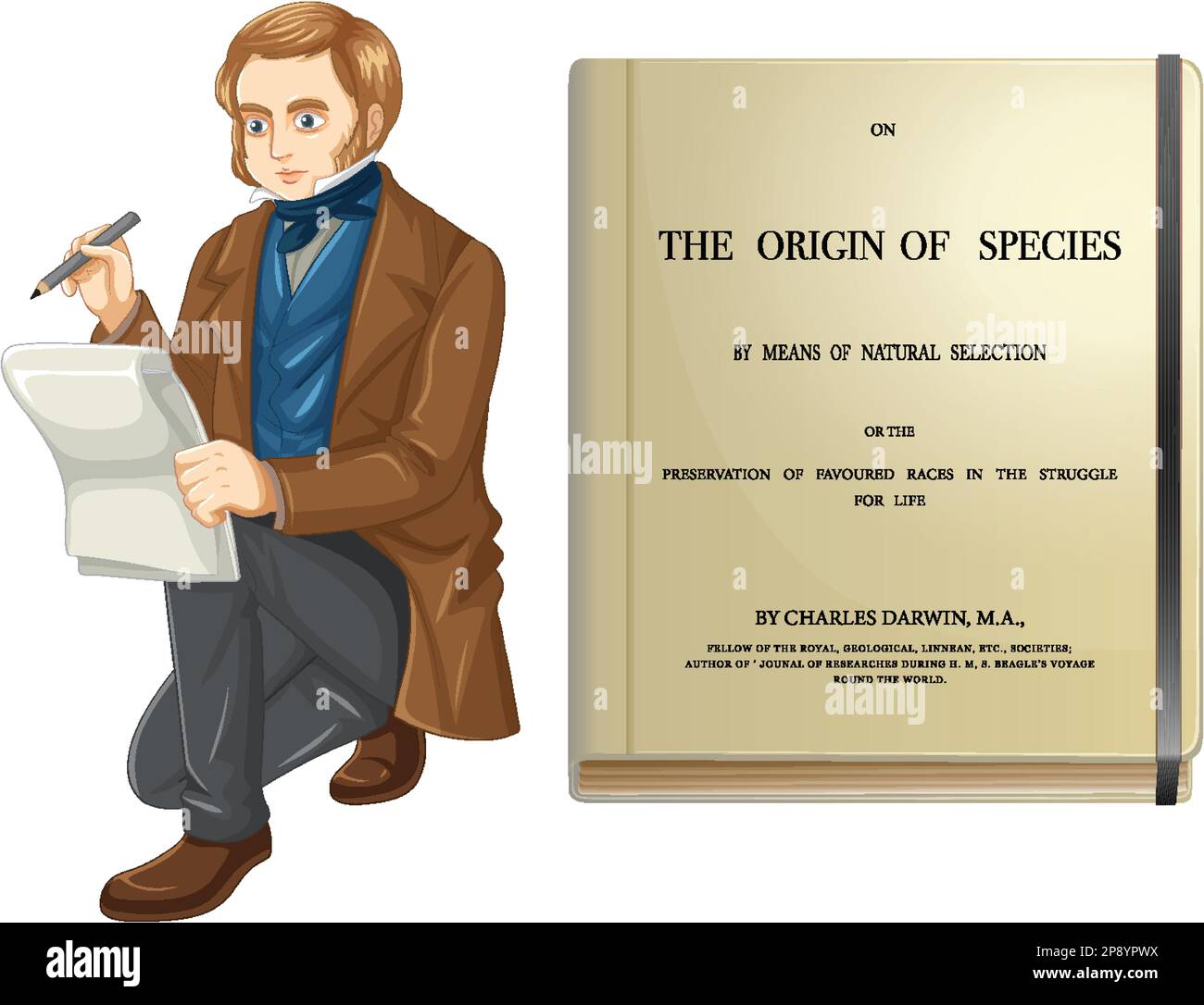 Charles Darwin und die Herkunft des Artenbuchs Stock Vektor