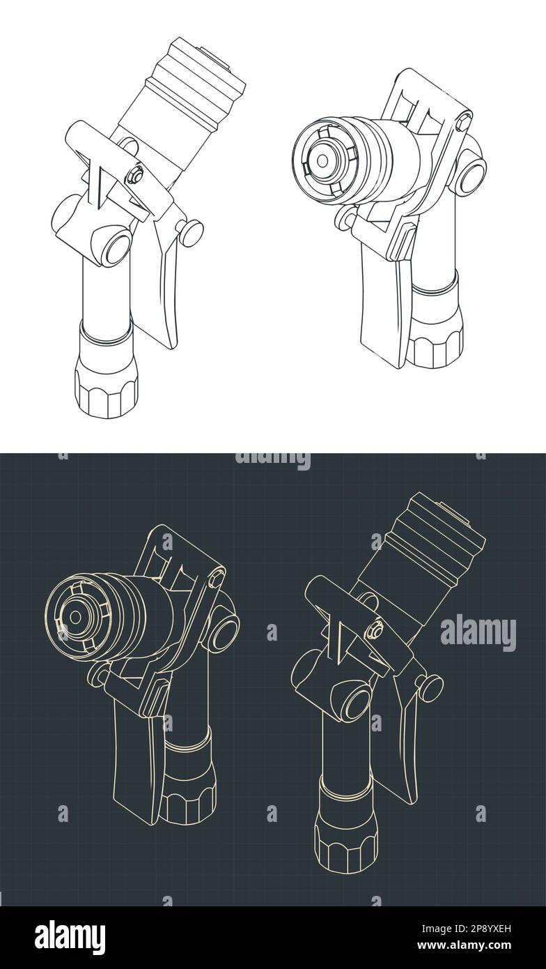 Stilisierte Vektordarstellung isometrischer Blaupausen der Treibgasdüse Stock Vektor
