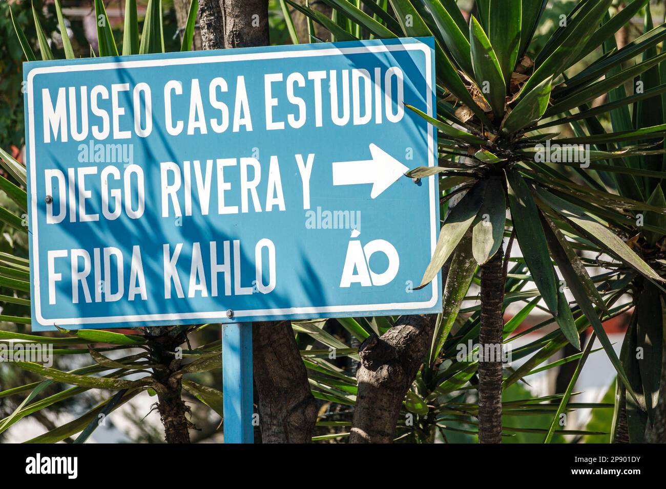 Mexiko-Stadt, San Angel Museo Casa Estudio Diego Rivera y Frida Kahlo, House Studio Museum, Informationen zu Schildern, Werbeaktion, Stockfoto