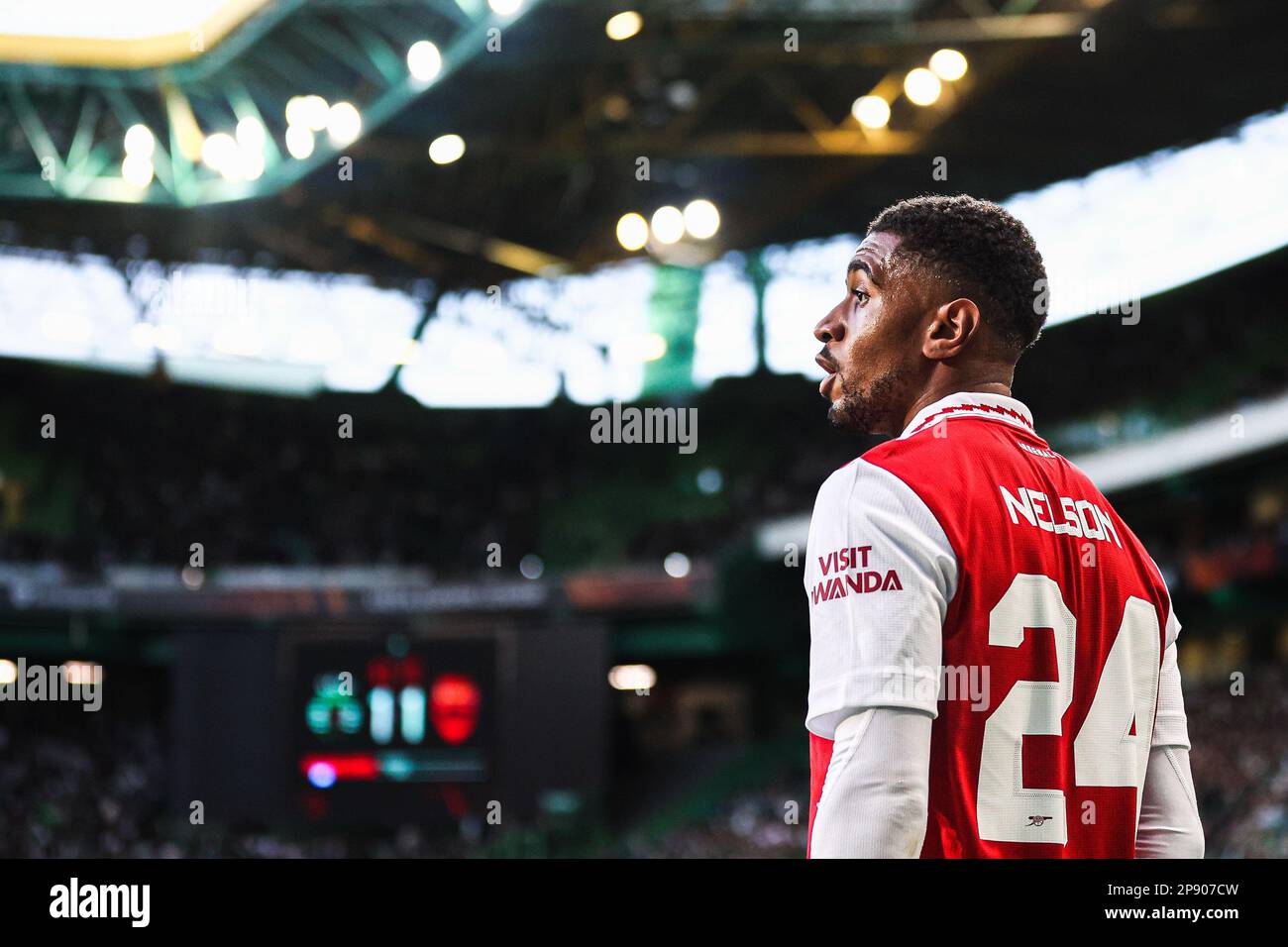 Lissabon, Portugal. 09. März 2023. Reiss Nelson vom Arsenal FC während des Spiels von 16. Leg One – UEFA Europa League zwischen Sporting CP und Arsenal FC bei Estadio Jose Alvalade. (Endergebnis: Sporting CP 2:2 Arsenal FC) (Foto: David Martins/SOPA Images/Sipa USA) Kredit: SIPA USA/Alamy Live News Stockfoto