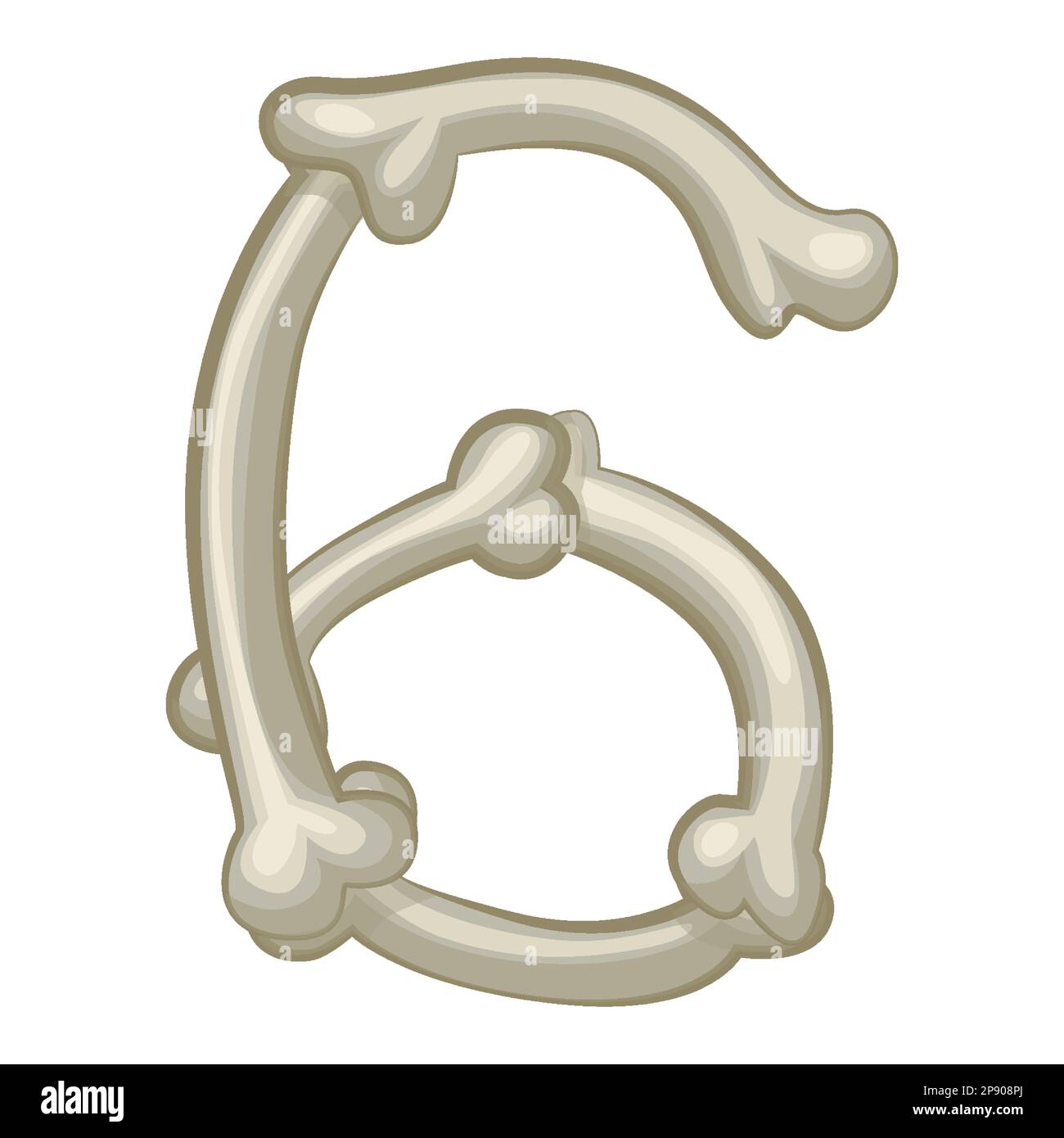 Knochen Nummer 6, Vektorziffer sechs... Isolierte Cartoon-Nummer auf weißem Hintergrund Stock Vektor