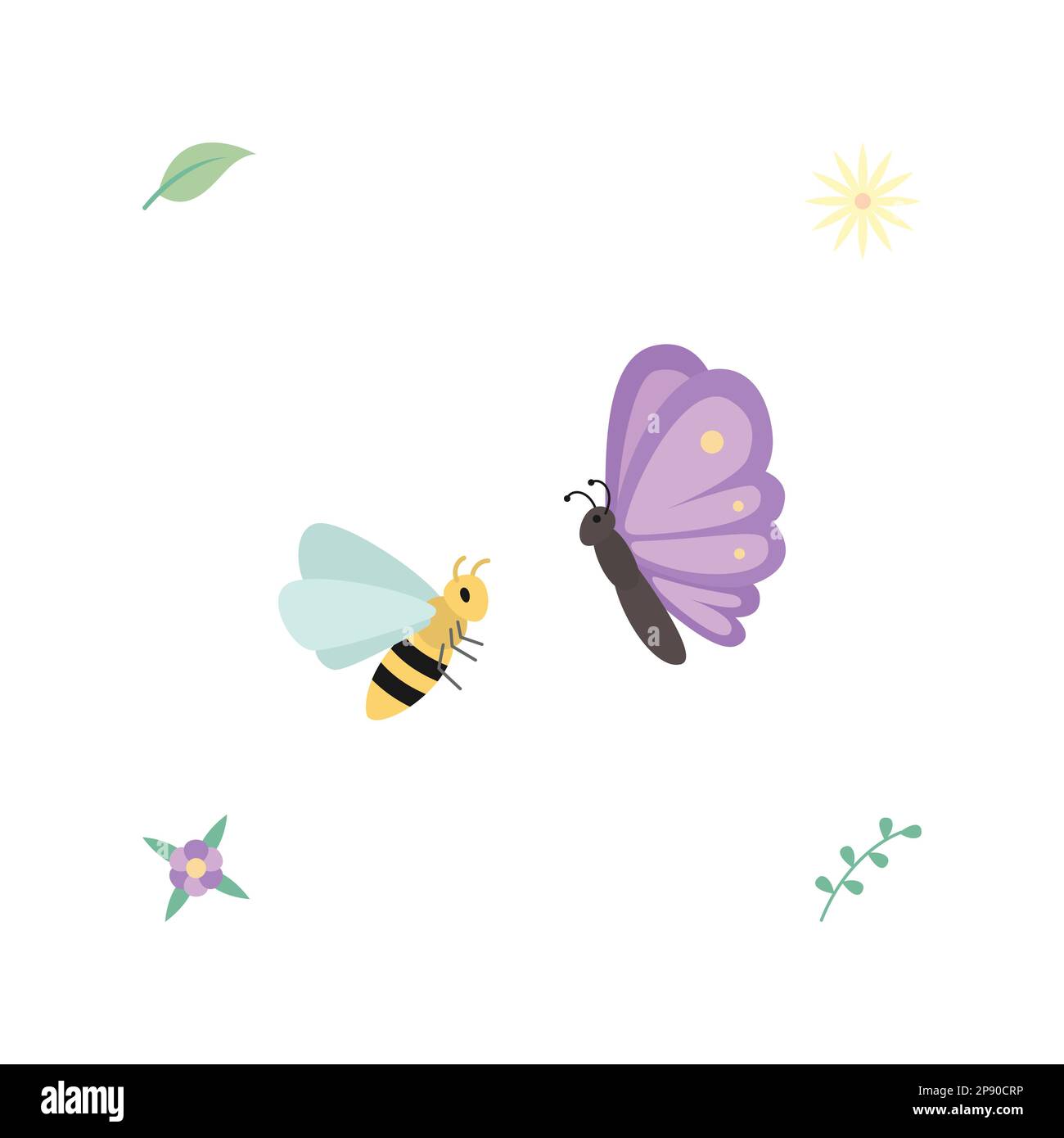 Flache Darstellung von Bienen- und Schmetterlingsvektoren. Stock Vektor