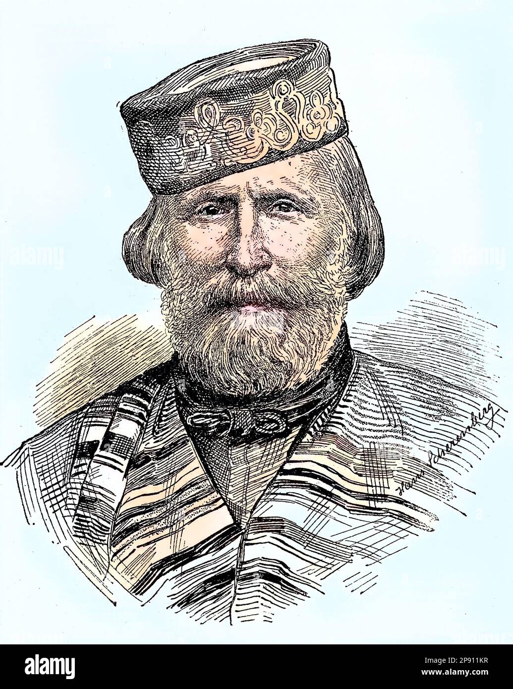 Giuseppe Garibaldi, 1807 - 1882, war ein italienischer General, Politiker und Nationalist, der eine große Rolle in der Geschichte Italiens spielte. Situation zur Zeit des Deutsch-Französischen Krieges, 1870-1871, Historisch, digital restaurierte Reproduktion von einer Vorlage aus dem 19. Hundert Stockfoto