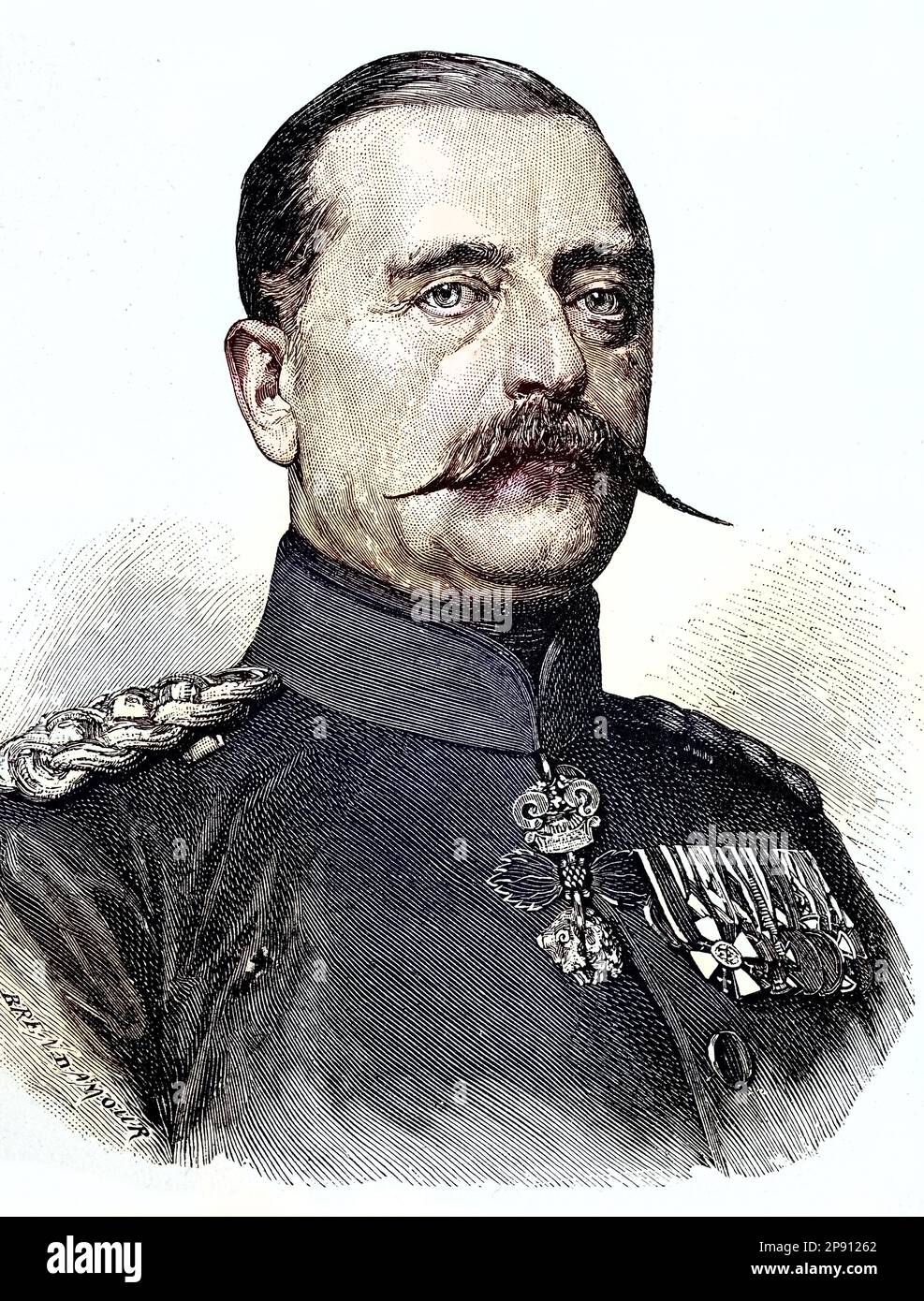 Fürst Karl Anton von Hohenzollern-Sigmaringen, Karl Anton Joachim Zephyrinus Friedrich Meinrad Fürst von Hohenzollern-Sigmaringen, 1811 - 1885, war Oberhaupt des fürsterlichen Hauses Hohenzollern-Sigmaringen, Hohenzollern ab 1869 und Ministerpräsident von Preußen, Situation aus der Zeit des Deutsch-Restaurischen Krieges, 1870-1871, digitaler Historischer Reaus, 19. Hundert Stockfoto
