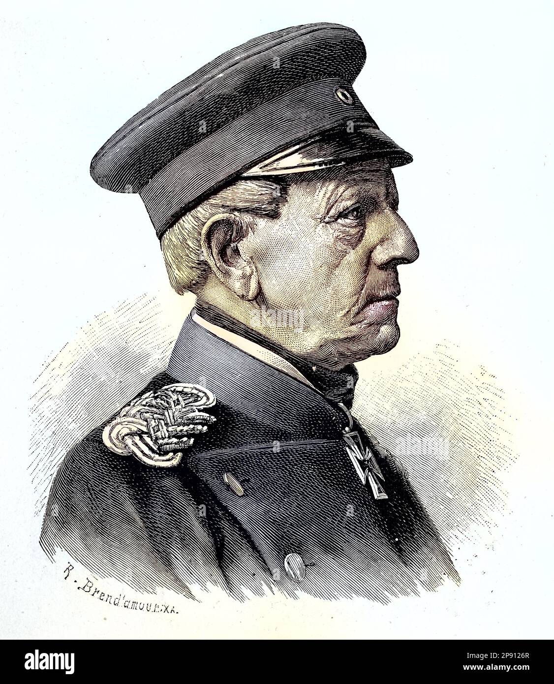Helmuth Karl Bernhard Graf von Moltke, 1800-1891, Berlin, Krieg ein deutscher Feldmarschall. Er war dreißig Jahre lang Generalstabschef der preußischen Armee und Gold als Schöpfer einer neuen, moderneren Methode zur Führung von Armeen im Feld. Situation aus der Zeit des Deutsch-Französischen Krieges oder Deutsch-Französischen Krieges, 1870-1871, Historisch, digital restaurierte Reproduktion von einer Vorlage aus dem 19. Hundert Stockfoto