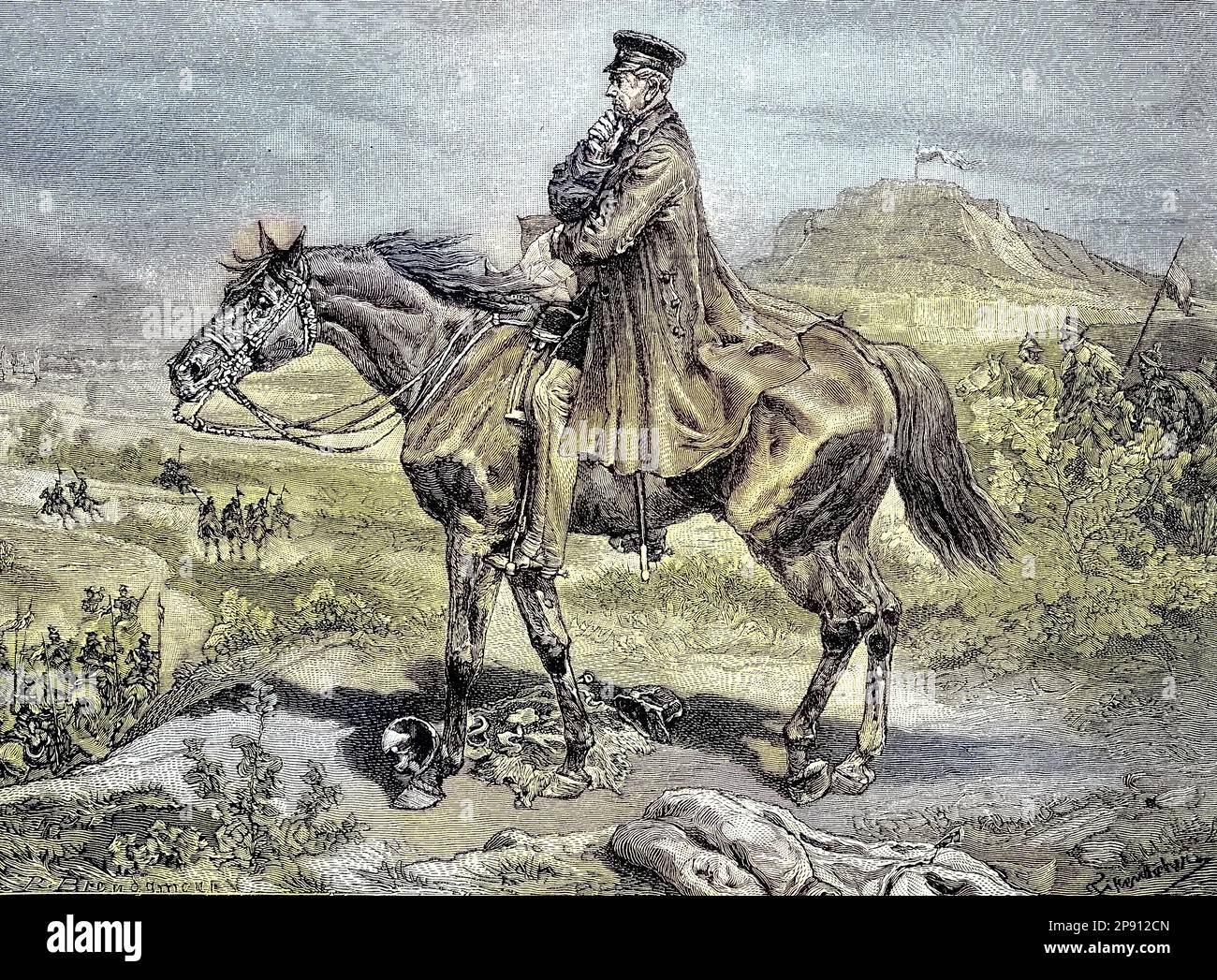 General von Moltke, Helmuth Karl Bernhard Graf von Moltke, 1800-1891, Berlin, Krieg ein deutscher Feldmarschall. Er war dreißig Jahre lang Generalstabschef der preußischen Armee und Gold als Schöpfer einer neuen, moderneren Methode zur Führung von Armeen im Feld, Situation aus der Zeit des Deutsch-Französischen Krieges, 1870-1871, Historisch, digital restaurierte Reproduktion von einer Vorlage aus dem 19. Hundert Stockfoto