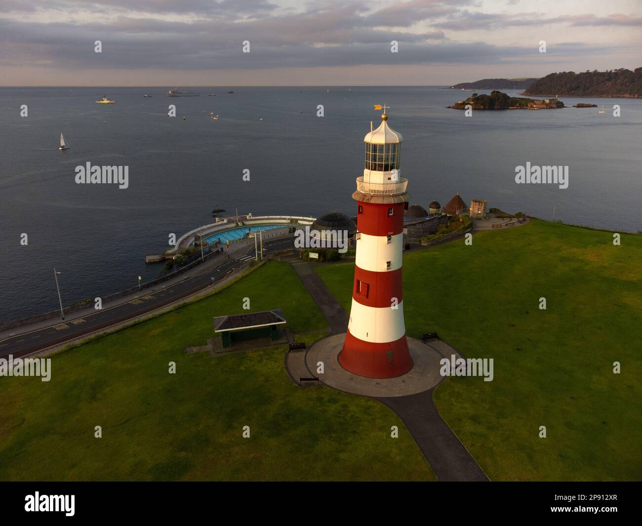 Smeaton's Tower, Plymouth, Devon Luftpanorama-Foto Stockfoto