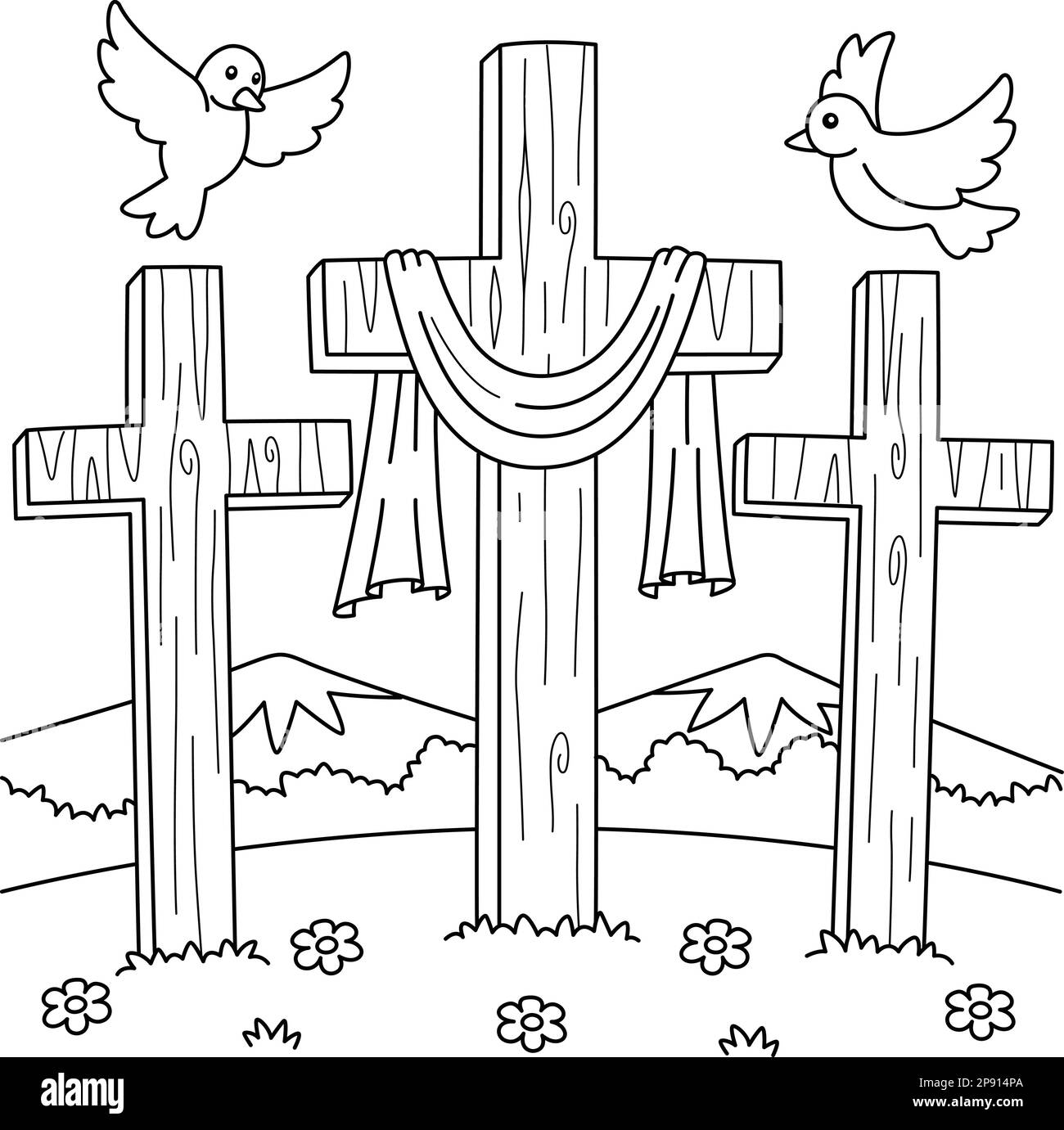 Christian Three Cross Malseite für Kinder Stock Vektor