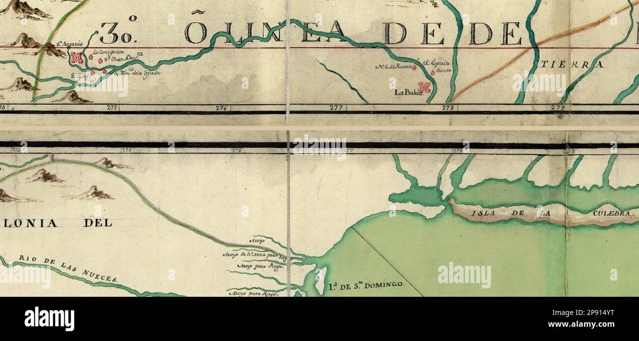 1769 Karte mit Presidio La Bahia Stockfoto