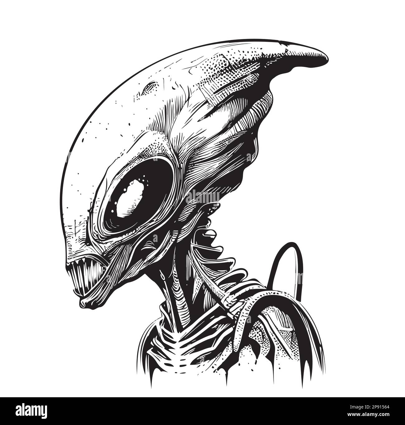 Alien Portrait handgezeichnete Zeichnung im Doodle-Stil Stock Vektor