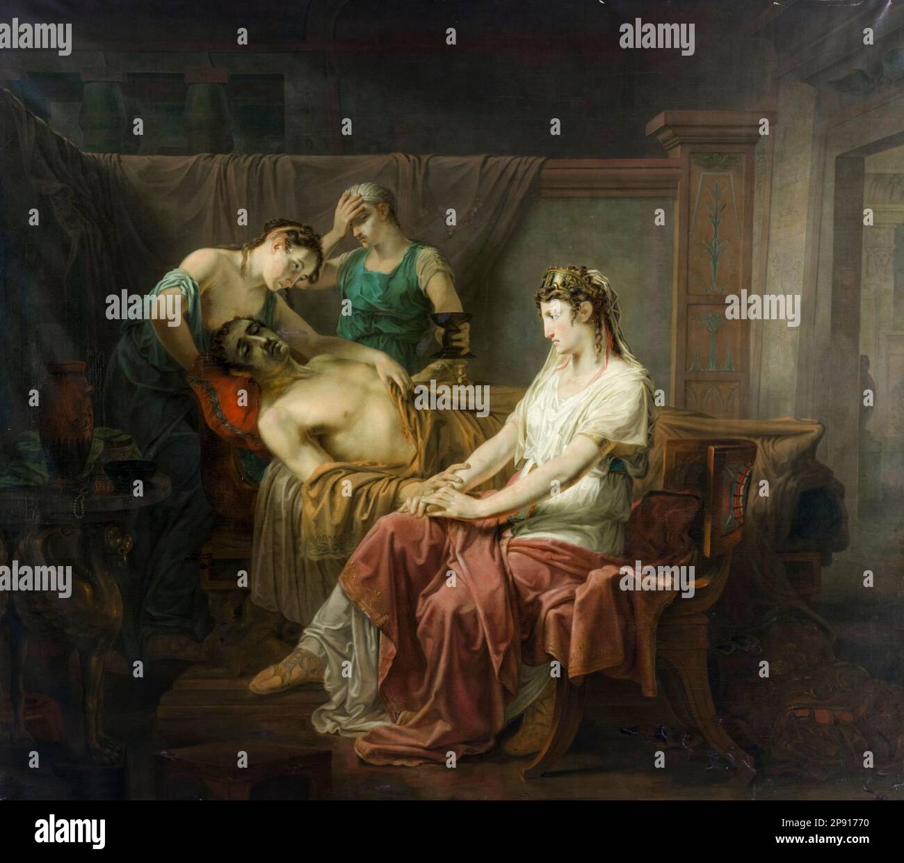 Der tödlich verwundete Mark Anthony mit Kleopatra, gemalt in Öl auf Leinwand von Louis Moritz, 1823-1825 Stockfoto