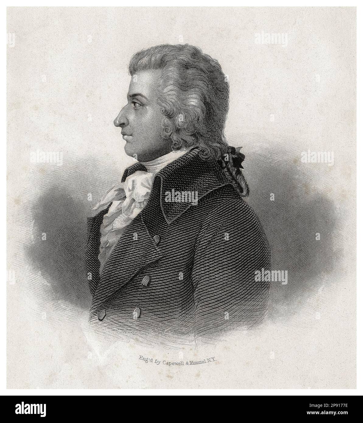 Wolfgang Amadeus Mozart (1756-1791), Komponist, Porträtgravierung von Capewell & Kimmell, 1850-1869 Stockfoto