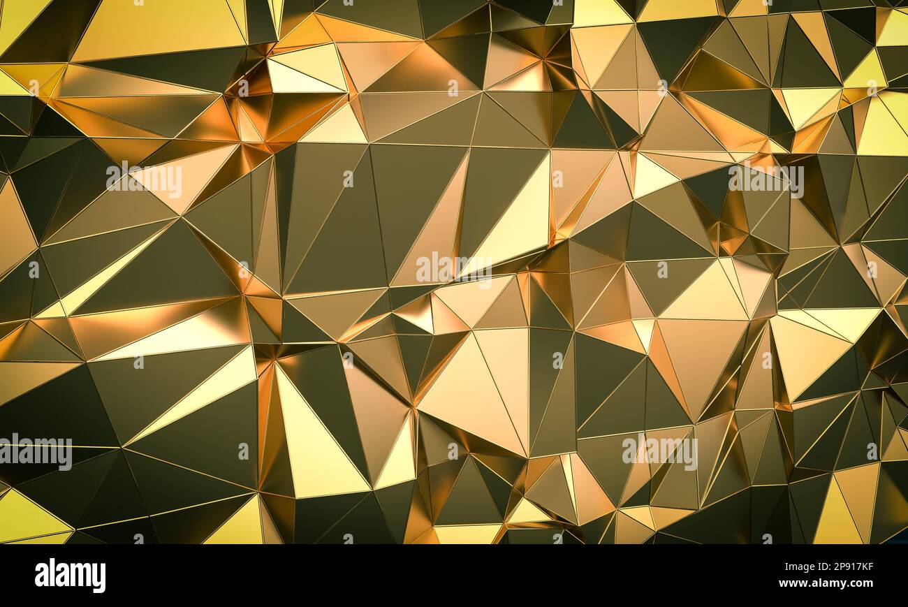 3D Goldener Hintergrund mit dreieckigem geometrischem Muster rendern Stockfoto